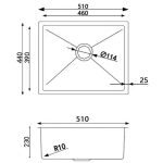 AQUAPERLA CH5144R.KS 1.2MM STAINLESS STEEL SINGLE BOWL KITCHEN/LAUNDRY SINK 510X440X230MM CHROME