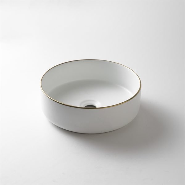 UDBK AR-524B-MWGR ARISE ROUND ABOVE COUNTER BASIN MATTE WHITE WITH GOLD RIM