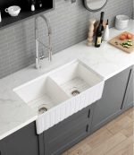 UDBK BT-BL01 FIRECLAY BUTLER DOUBLE BOWL KITCHEN SINK 835x459MM GLOSS WHITE