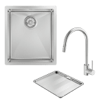 ABEY FRA340T15 ALFRESCO SINGLE BOWL SINK WITH DRAIN TRAY & KTA037-316-BR PULL OUT KITCHEN MIXER CHROME