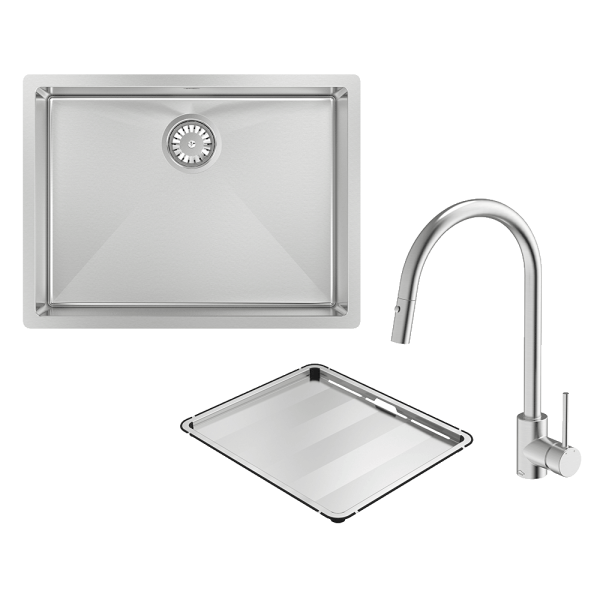 ABEY FRA540T15 ALFRESCO 540 LARGE BOWL SINK WITH DRAIN TRAY & KTA037-316-BR KITCHEN MIXER CHROME