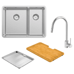 ABEY LUA190T14 LUCIA ONE AND THREE QUARTER BOWL SINK WITH KTA014-BR KITCHEN MIXER CHROME