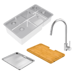 ABEY LUA221T14 LUCIA ONE AND THREE QUARTER BOWL SINK WITH KTA014-BR KITCHEN MIXER CHROME