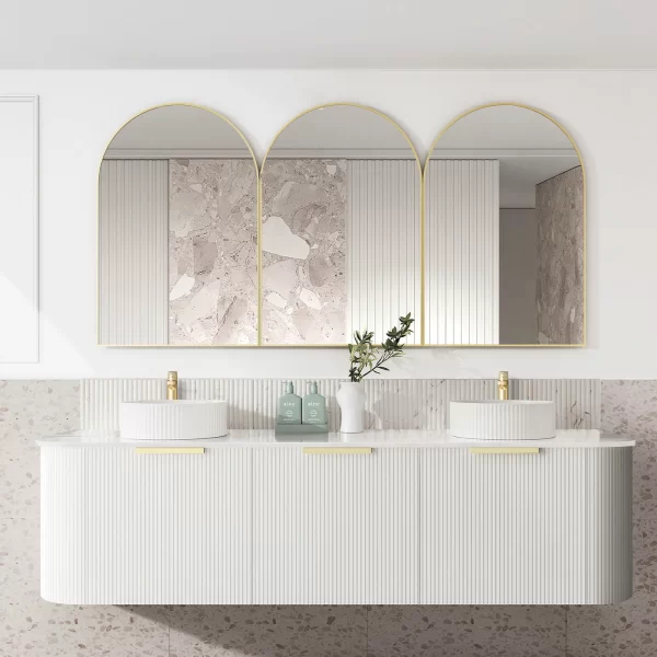 OTTI BO1800W BONDI FLUTED CURVE WALL HUNG VANITY 1800 CABINET ONLY SATIN WHITE