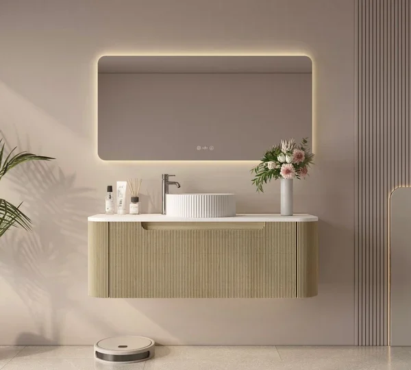 UNICASA ROM-1200-BO ROME FLUTED CURVE WALL HUNG VANITY 1200MM BUR OAK