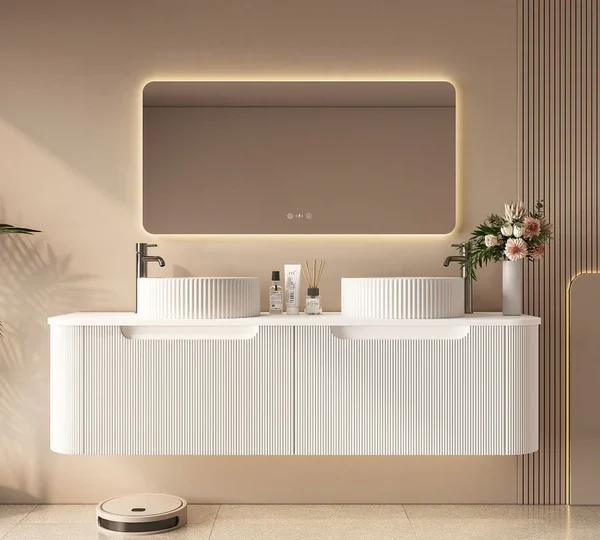 UNICASA ROM-1500-MW ROME FLUTED CURVE WALL HUNG VANITY 1500MM MATTE WHITE