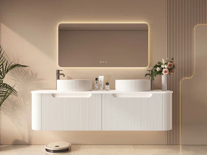 UNICASA ROM-1500-MW ROME FLUTED CURVE WALL HUNG VANITY 1500MM MATTE WHITE