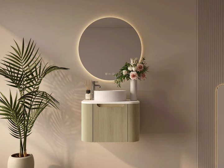 UNICASA ROM-600-BO ROME FLUTED CURVE WALL HUNG VANITY 600MM BUR OAK