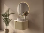 UNICASA ROM-600-BO ROME FLUTED CURVE WALL HUNG VANITY 600MM BUR OAK