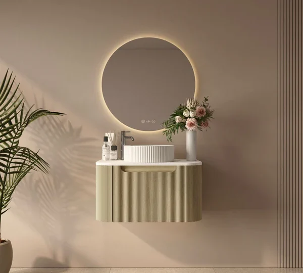 UNICASA ROM-750-BO ROME FLUTED CURVE WALL HUNG VANITY 750MM BUR OAK