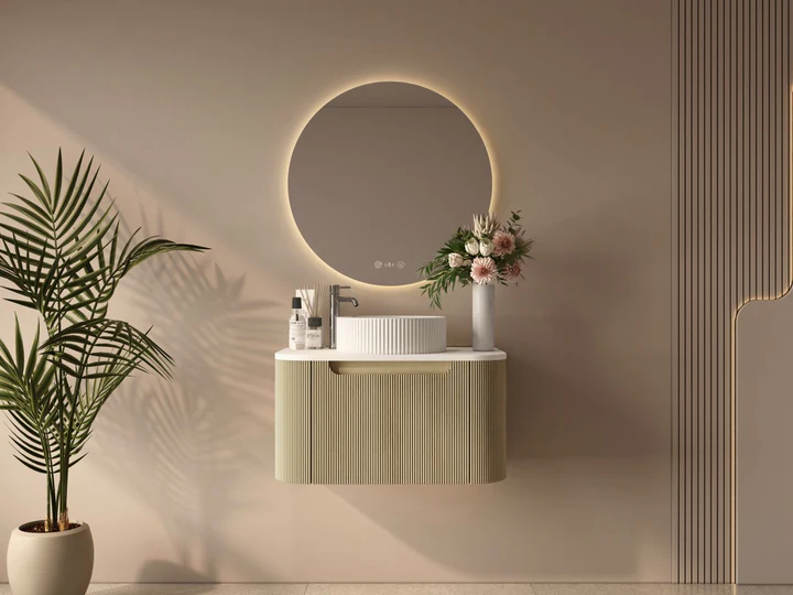 UNICASA ROM-750-BO ROME FLUTED CURVE WALL HUNG VANITY 750MM BUR OAK