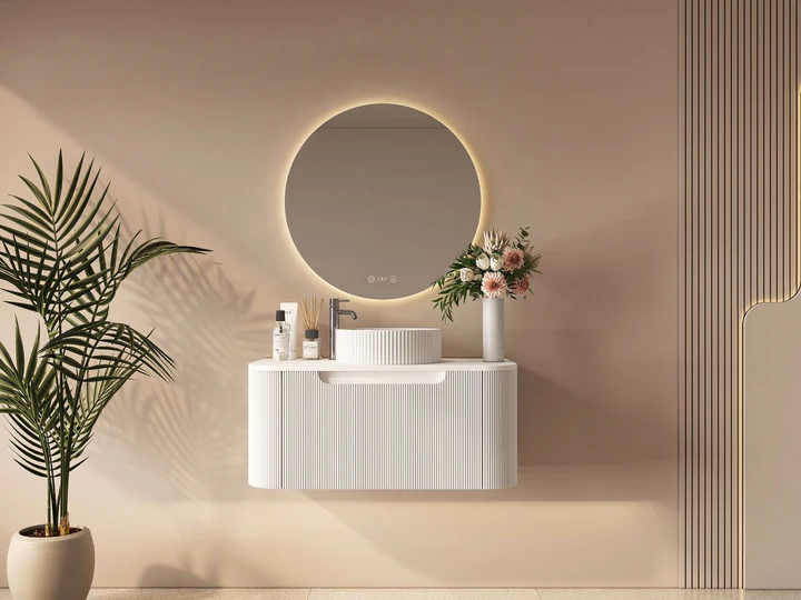 UNICASA ROM-750-MW ROME FLUTED CURVE WALL HUNG VANITY 750MM MATTE WHITE