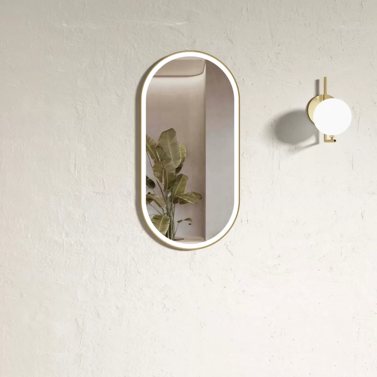 OTTI LED-MF9045BT BRIGHTON OVAL TUFFI LED GLASS MIRROR METAL FRAMED 900X450MM BRUSHED GOLD