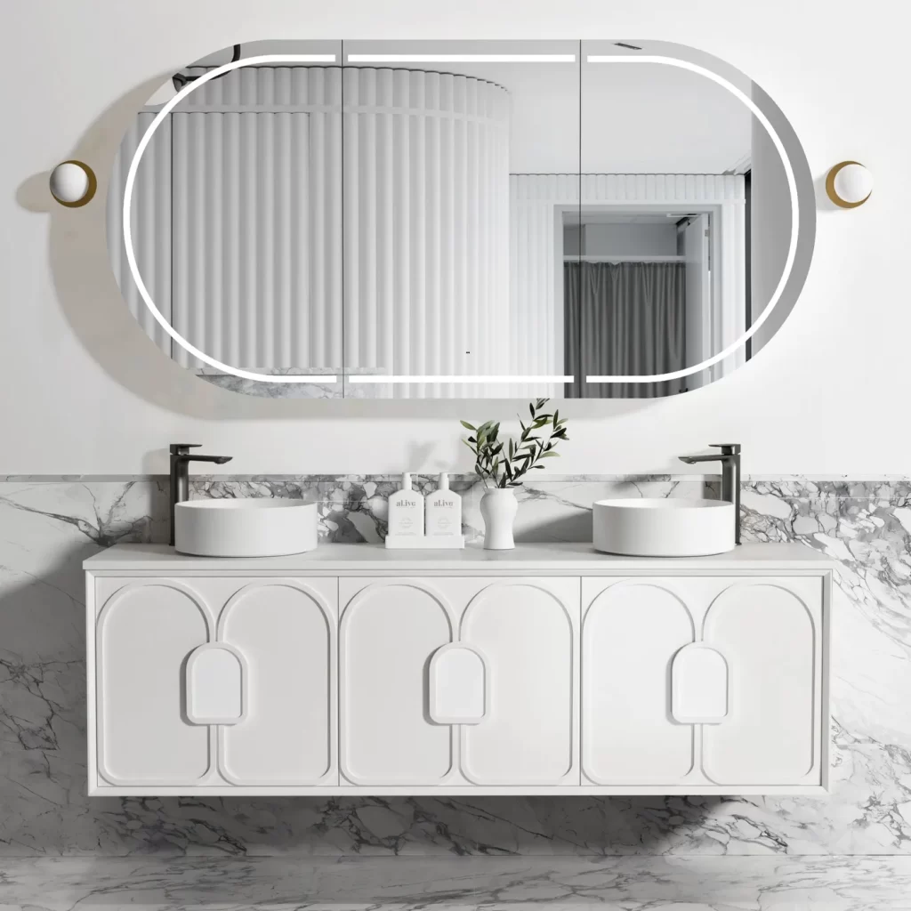 OTTI LG1800W LAGUNA WALL HUNG VANITY 1800 SATIN WHITE WITH MARBLE INSERT