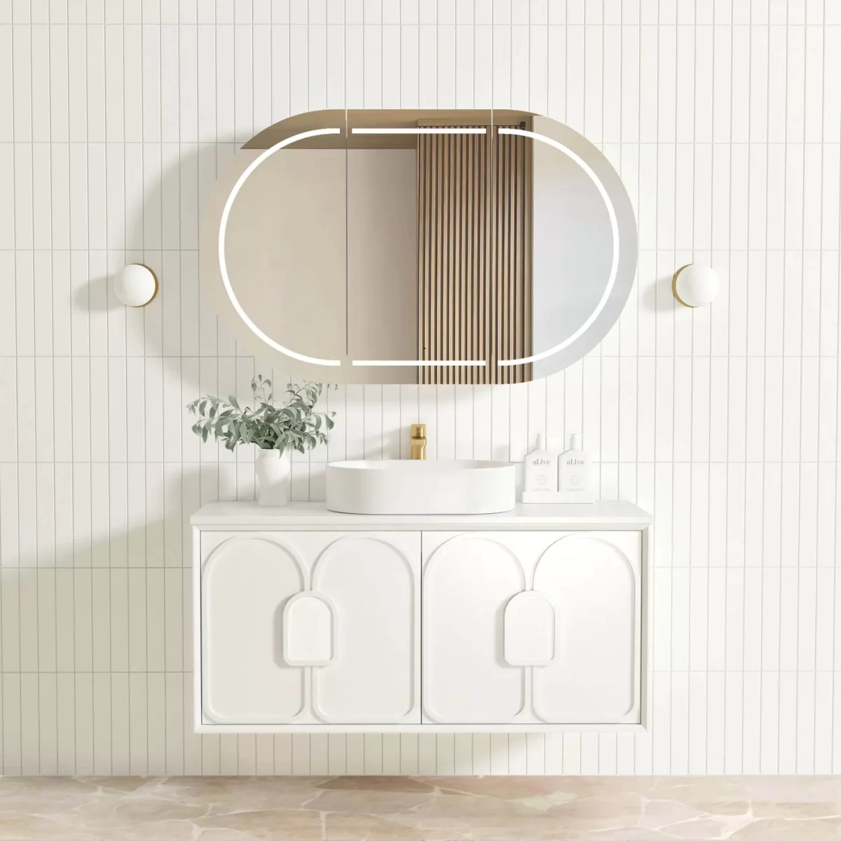OTTI LG1200W LAGUNA WALL HUNG VANITY 1200 SATIN WHITE WITH MARBLE INSERT