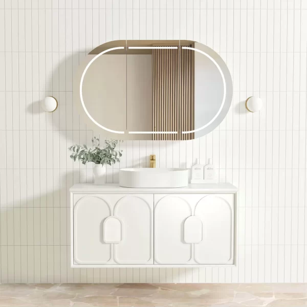 OTTI LG1200W LAGUNA WALL HUNG VANITY 1200 SATIN WHITE WITH MARBLE INSERT