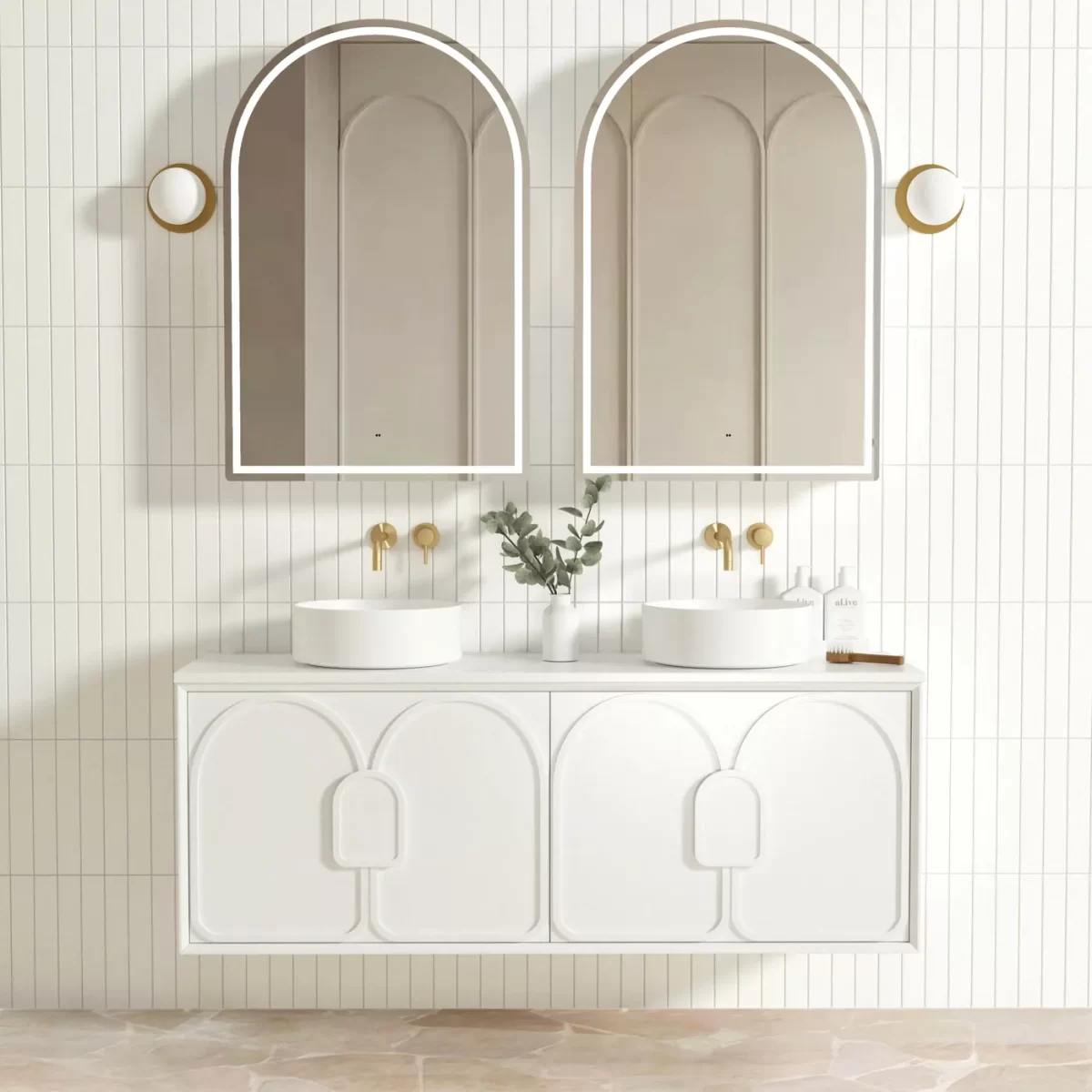 OTTI LG1500W LAGUNA WALL HUNG VANITY 1500 SATIN WHITE WITH MARBLE INSERT