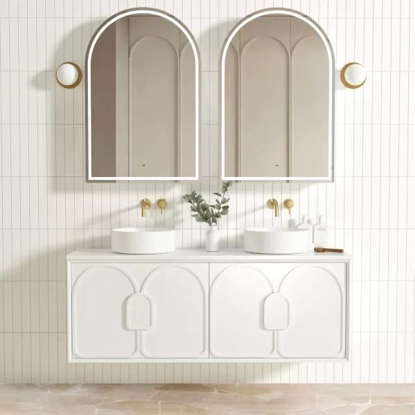 OTTI LG1500W LAGUNA WALL HUNG VANITY 1500 SATIN WHITE WITH MARBLE INSERT