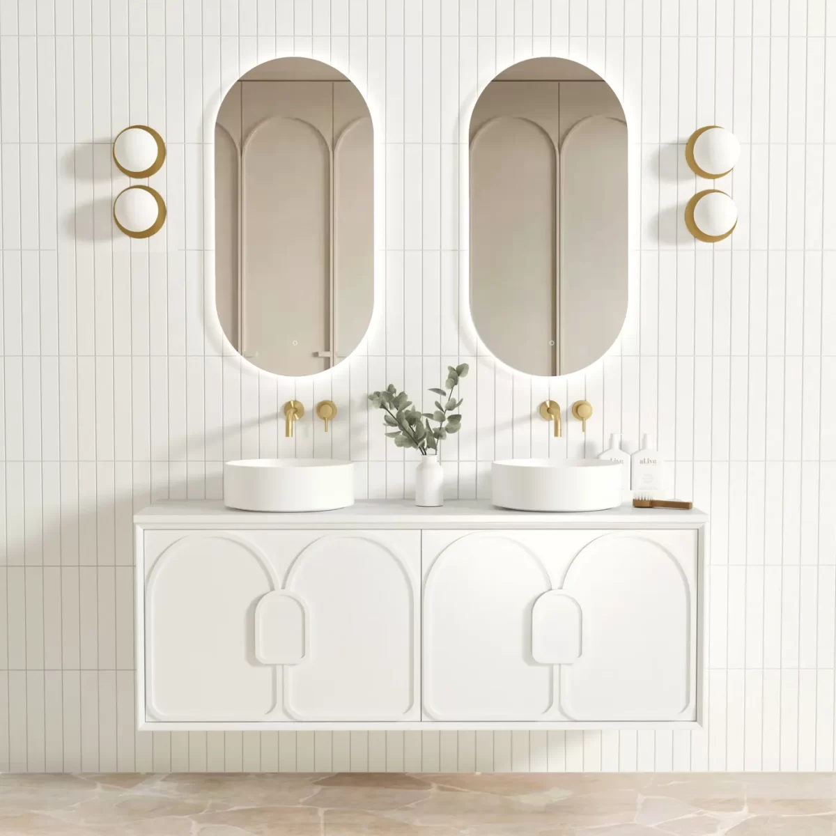 OTTI LG1500W LAGUNA WALL HUNG VANITY 1500 SATIN WHITE WITH MARBLE INSERT