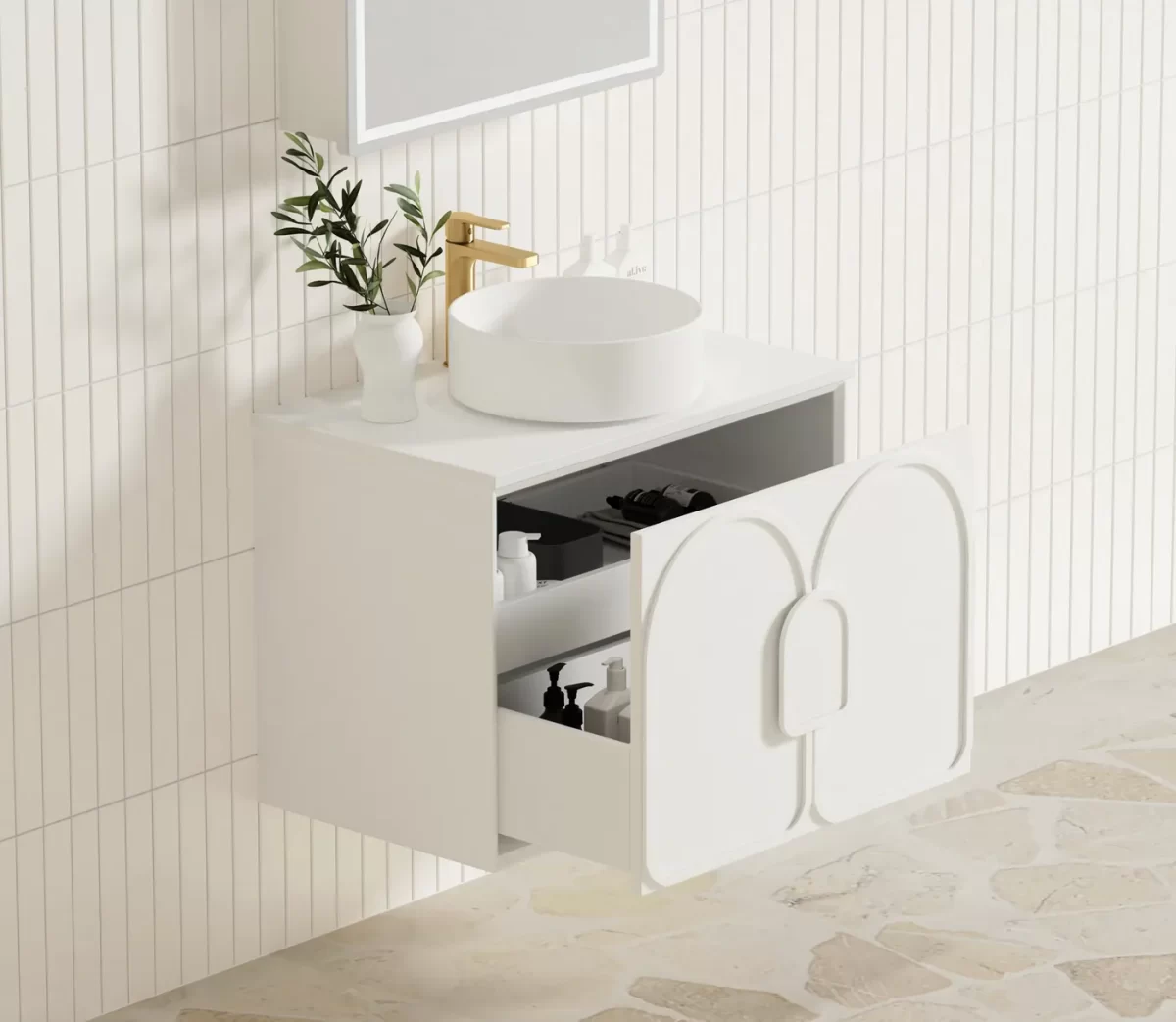 OTTI LG750W LAGUNA WALL HUNG VANITY 750 SATIN WHITE WITH MARBLE INSERT
