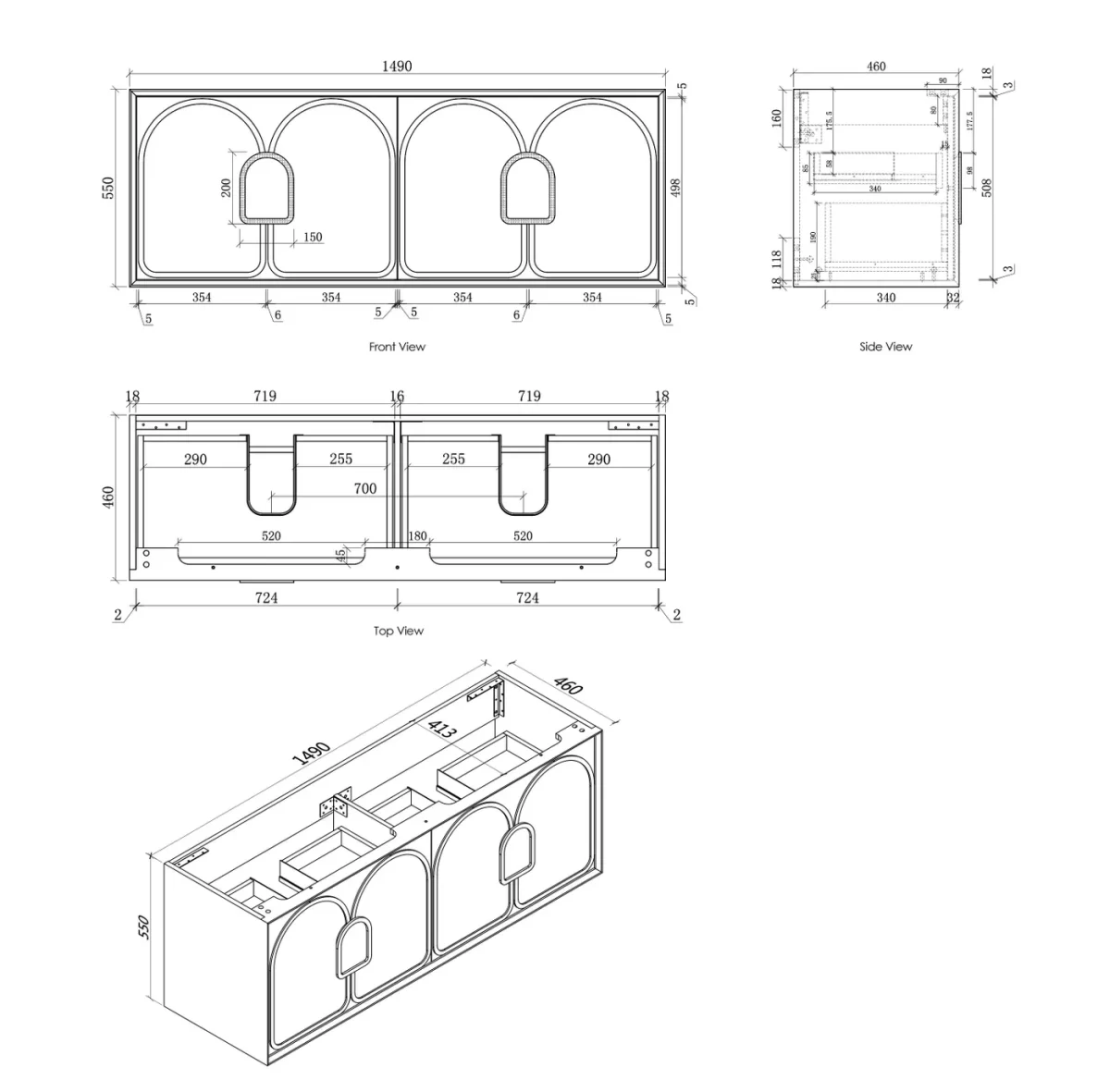 OTTI LG1500B LAGUNA WALL HUNG VANITY 1500 BLACK AMERICAN OAK WITH MARBLE INSERT