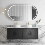 OTTI LG1500B LAGUNA WALL HUNG VANITY 1500 BLACK AMERICAN OAK WITH MARBLE INSERT