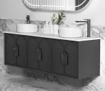 OTTI LG1800B LAGUNA WALL HUNG VANITY 1800 BLACK AMERICAN OAK WITH MARBLE INSERT