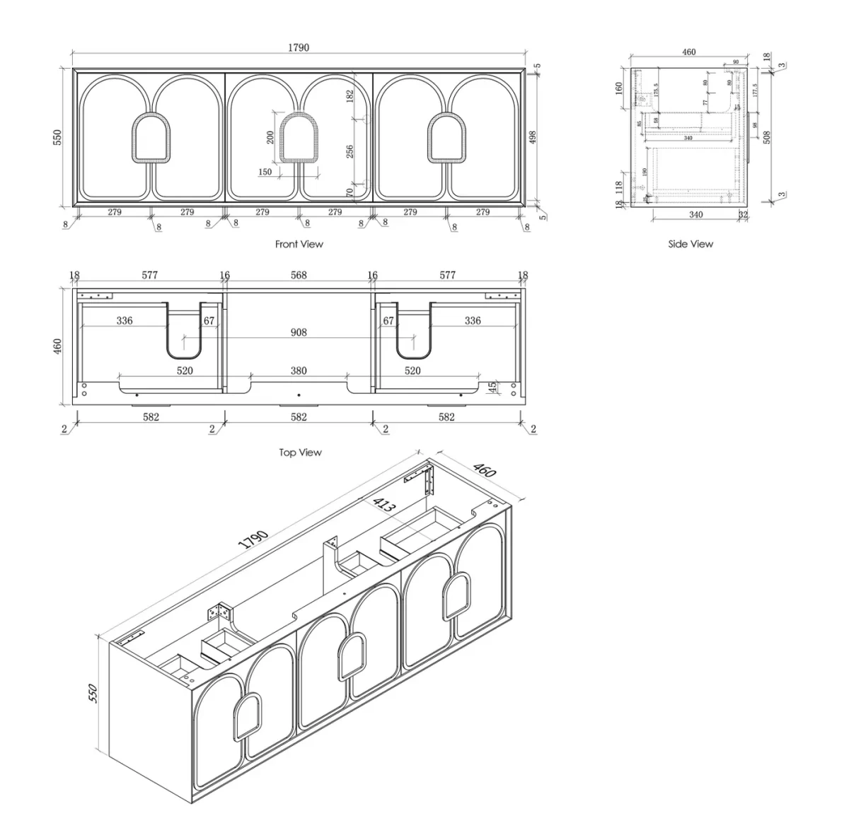 OTTI LG1800B LAGUNA WALL HUNG VANITY 1800 BLACK AMERICAN OAK WITH MARBLE INSERT