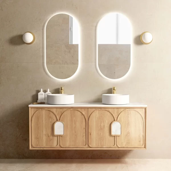 OTTI LG1500N LAGUNA WALL HUNG VANITY 1500 NATURAL AMERICAN OAK WITH MARBLE INSERT