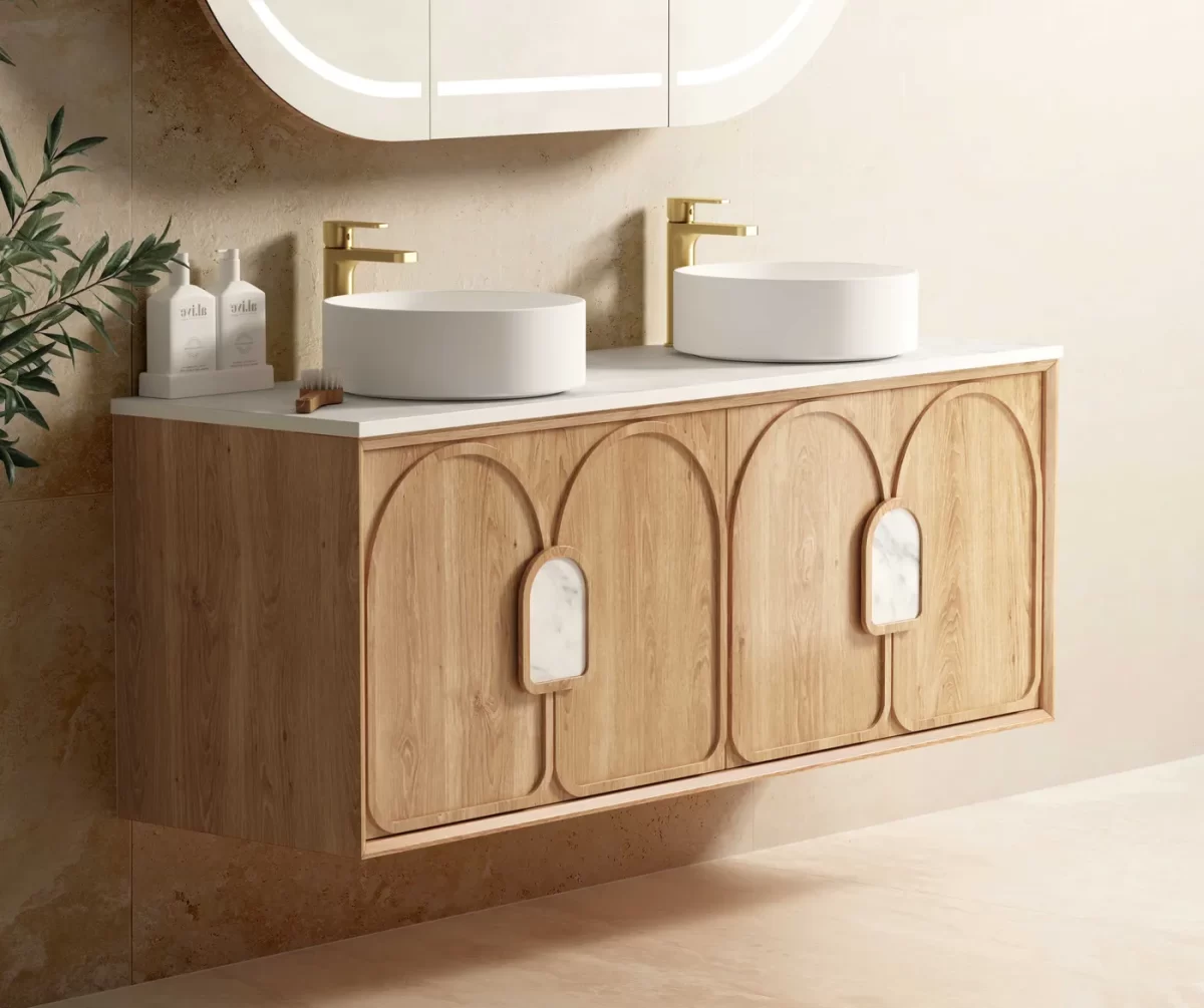 OTTI LG1500N LAGUNA WALL HUNG VANITY 1500 NATURAL AMERICAN OAK WITH MARBLE INSERT