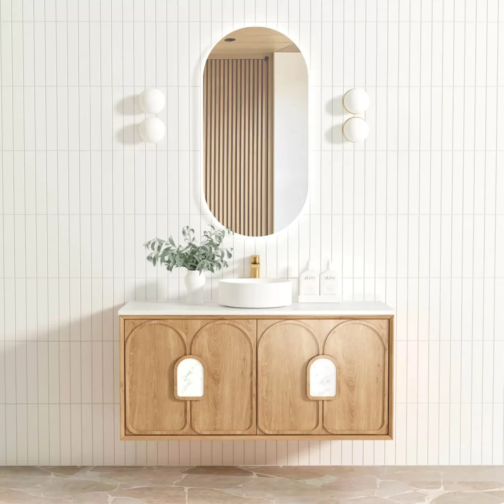 OTTI LG1200N LAGUNA WALL HUNG VANITY 1200 NATURAL AMERICAN OAK WITH MARBLE INSERT