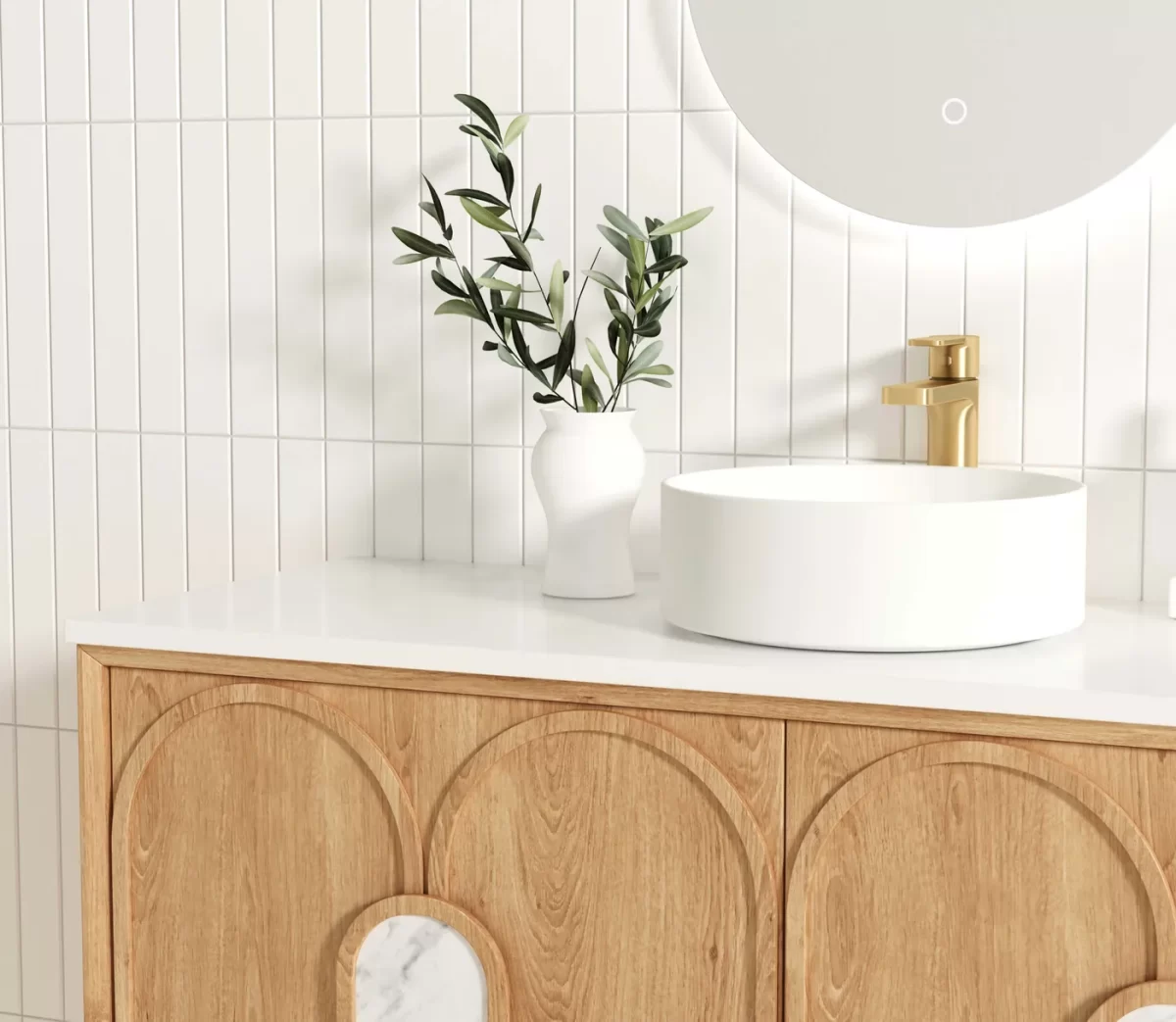 OTTI LG1200N LAGUNA WALL HUNG VANITY 1200 NATURAL AMERICAN OAK WITH MARBLE INSERT