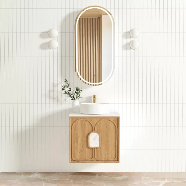 OTTI LG600N LAGUNA WALL HUNG VANITY 600 NATURAL AMERICAN OAK WITH MARBLE INSERT