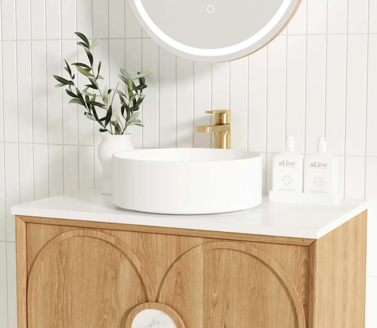 OTTI LG600N LAGUNA WALL HUNG VANITY 600 NATURAL AMERICAN OAK WITH MARBLE INSERT