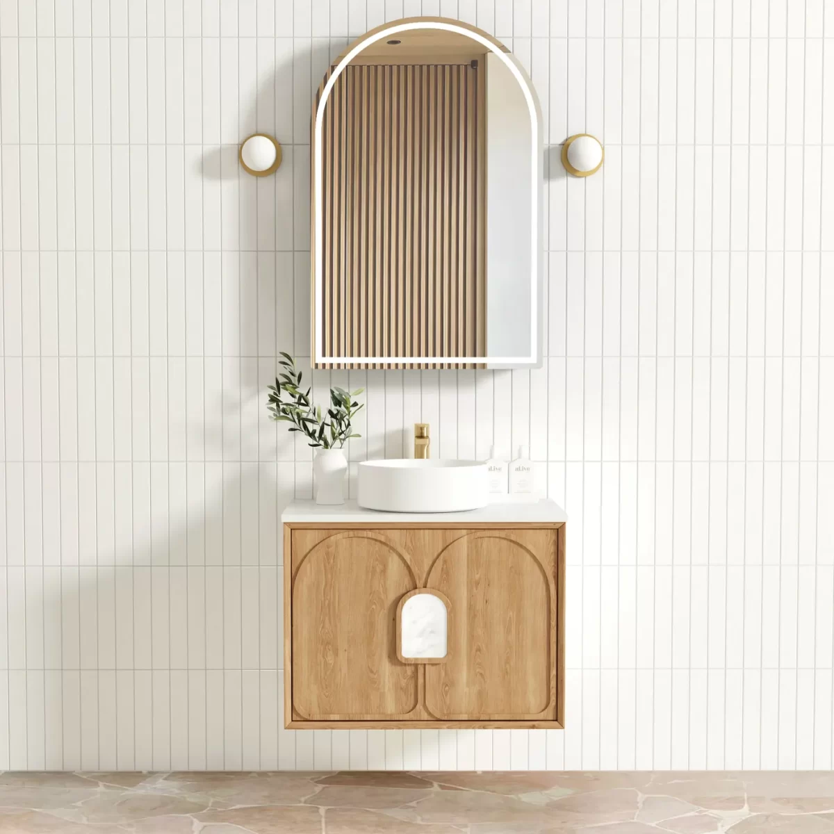 OTTI LG750N LAGUNA WALL HUNG VANITY 750 NATURAL AMERICAN OAK WITH MARBLE INSERT