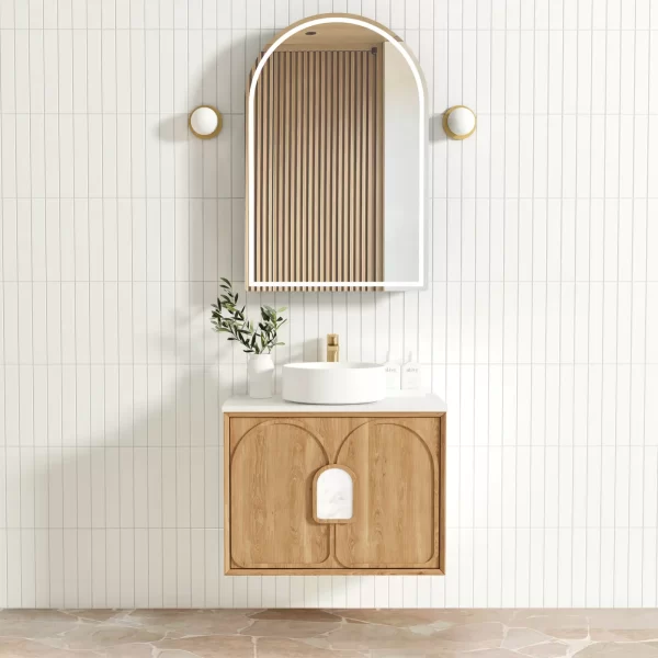 OTTI LG750N LAGUNA WALL HUNG VANITY 750 NATURAL AMERICAN OAK WITH MARBLE INSERT