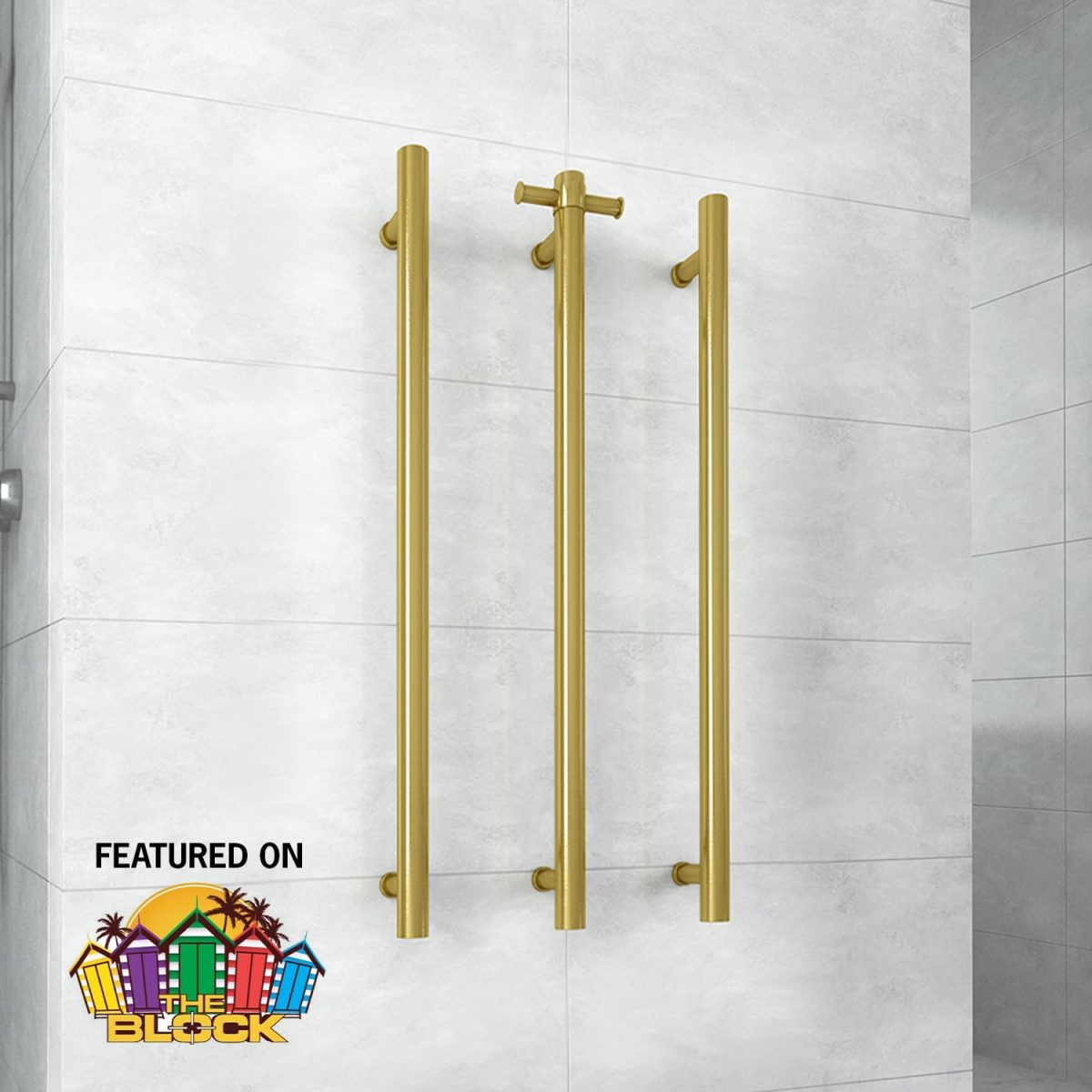 THERMOGROUP VS900HBG HEATED TOWEL RAIL ROUND VERTICAL SINGLE BRUSHED GOLD