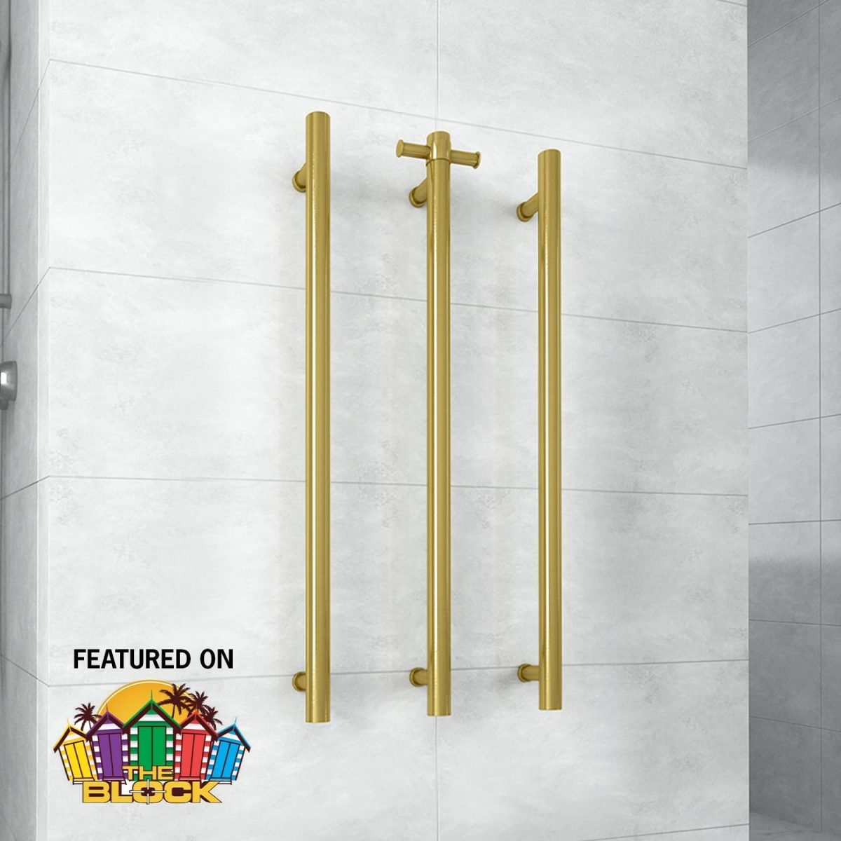 THERMOGROUP VS900HBG HEATED TOWEL RAIL ROUND VERTICAL SINGLE BRUSHED GOLD