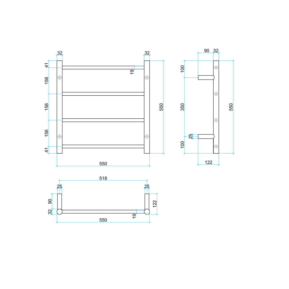 THERMOGROUP SR2512 12VOLT ROUND LADDER HEATED TOWEL RAIL STAINLESS