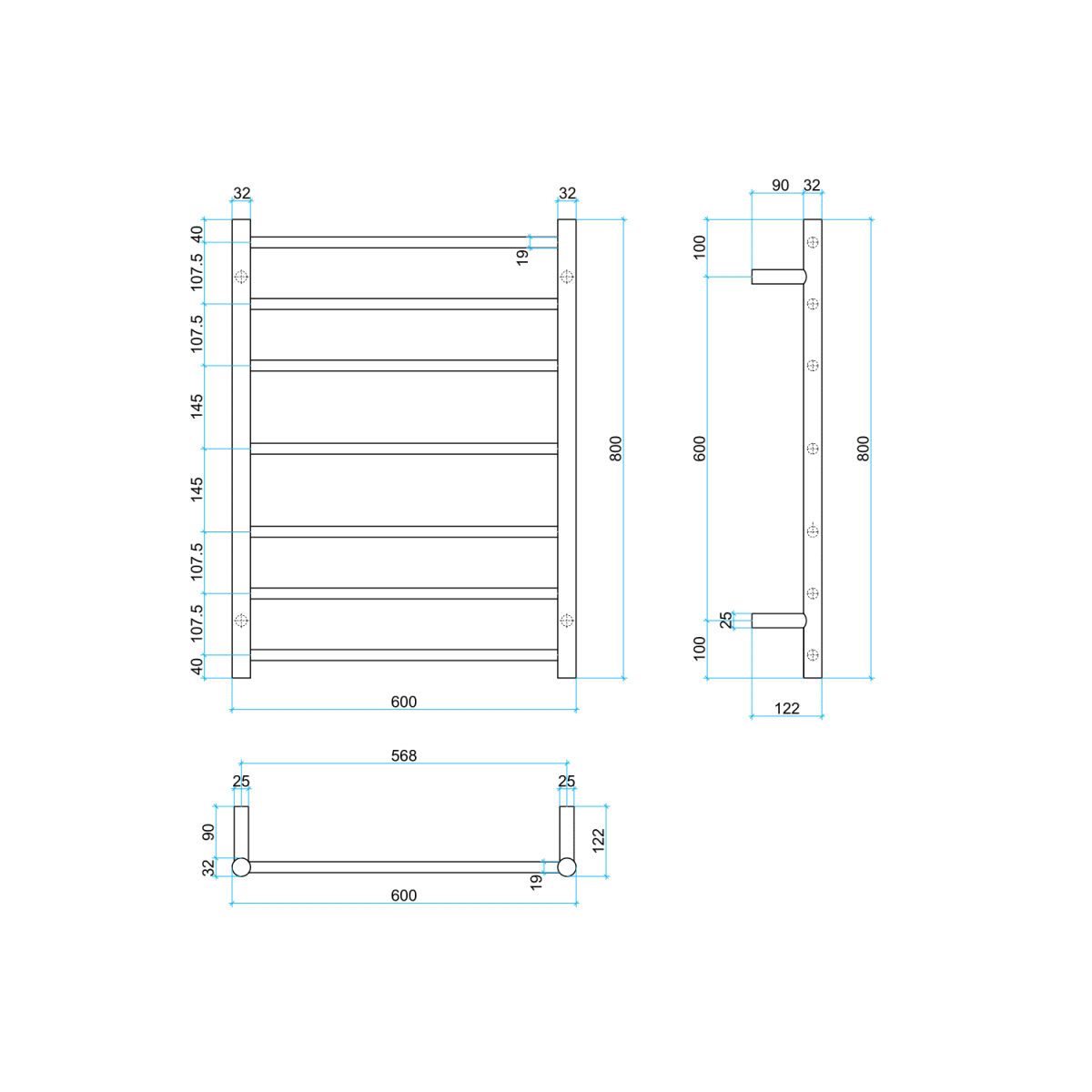 THERMOGROUP SR44MBB HEATED TOWEL RAIL ROUND LADDER BRUSHED BRASS