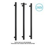 THERMOGROUP VSH900HB ROUND VERTICAL SINGLE HEATED RAIL 240 VOLT MATT BLACK