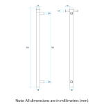 THERMOGROUP VS900SH HEATED TOWEL RAIL VERTICAL SINGLE BAR SQUARE POLISHED STAINLESS