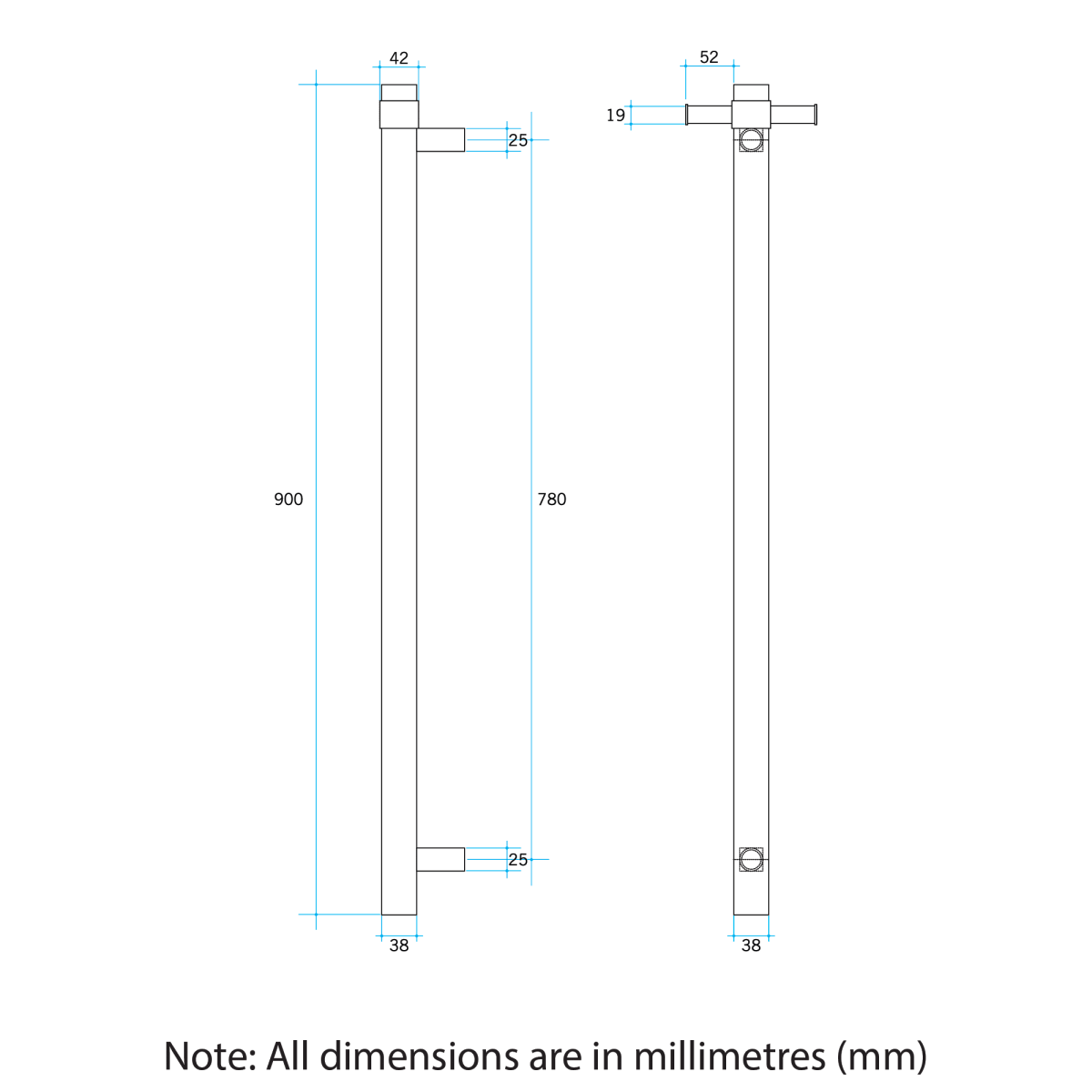 THERMOGROUP VS900H VERTICAL SINGLE HEATED TOWEL RAIL STRAIGHT ROUND