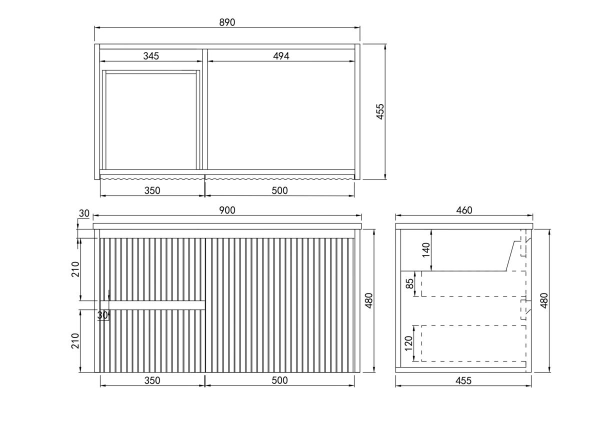 POSEIDON CB94LW BRINDABELLA WALL HUNG VANITY 900MM LEFT HAND DRAWERS CABINET ONLY