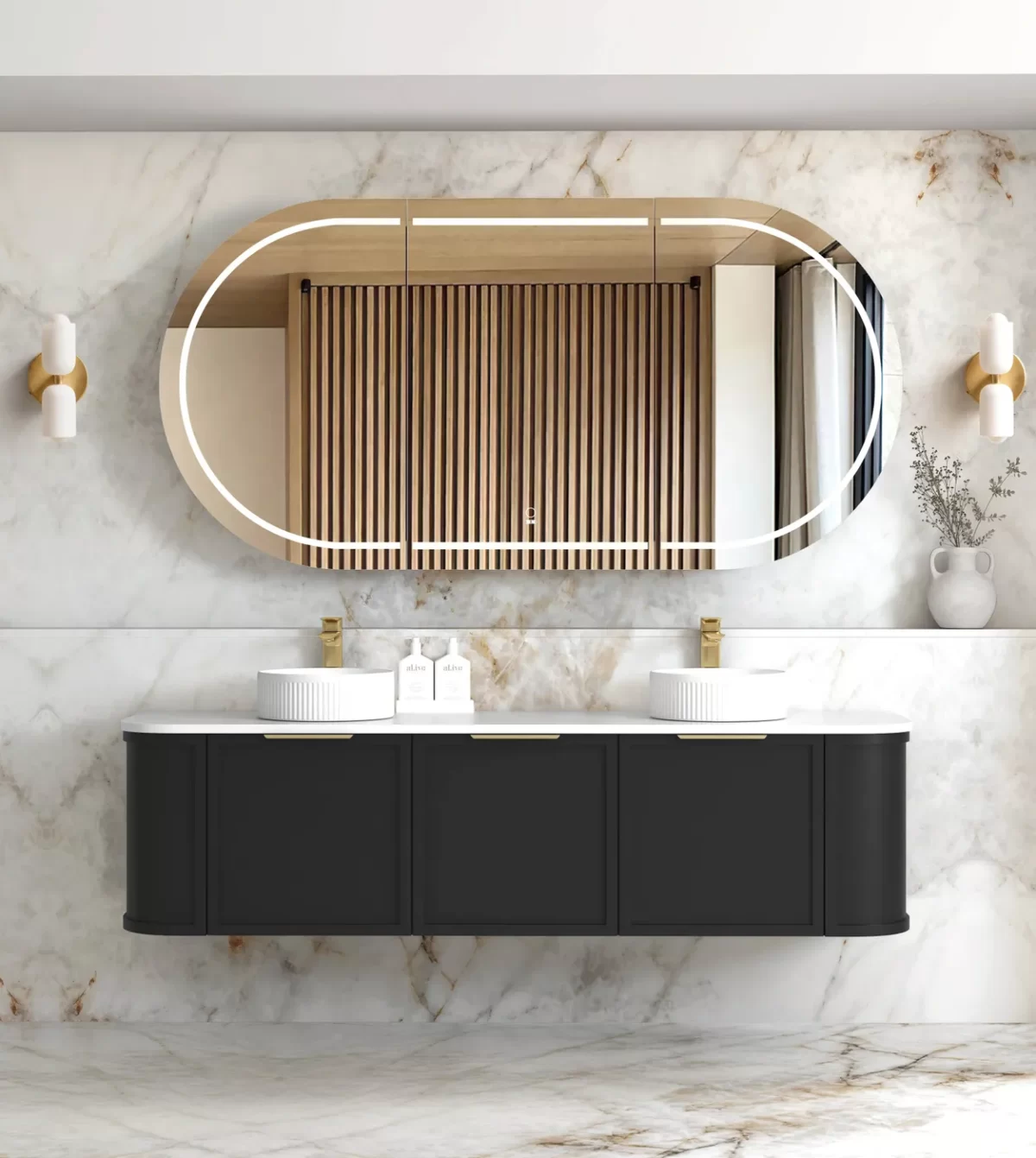 OTTI BOH1800B HAMPSHIRE CURVE WALL HUNG VANITY 1800 CABINET ONLY SATIN BLACK
