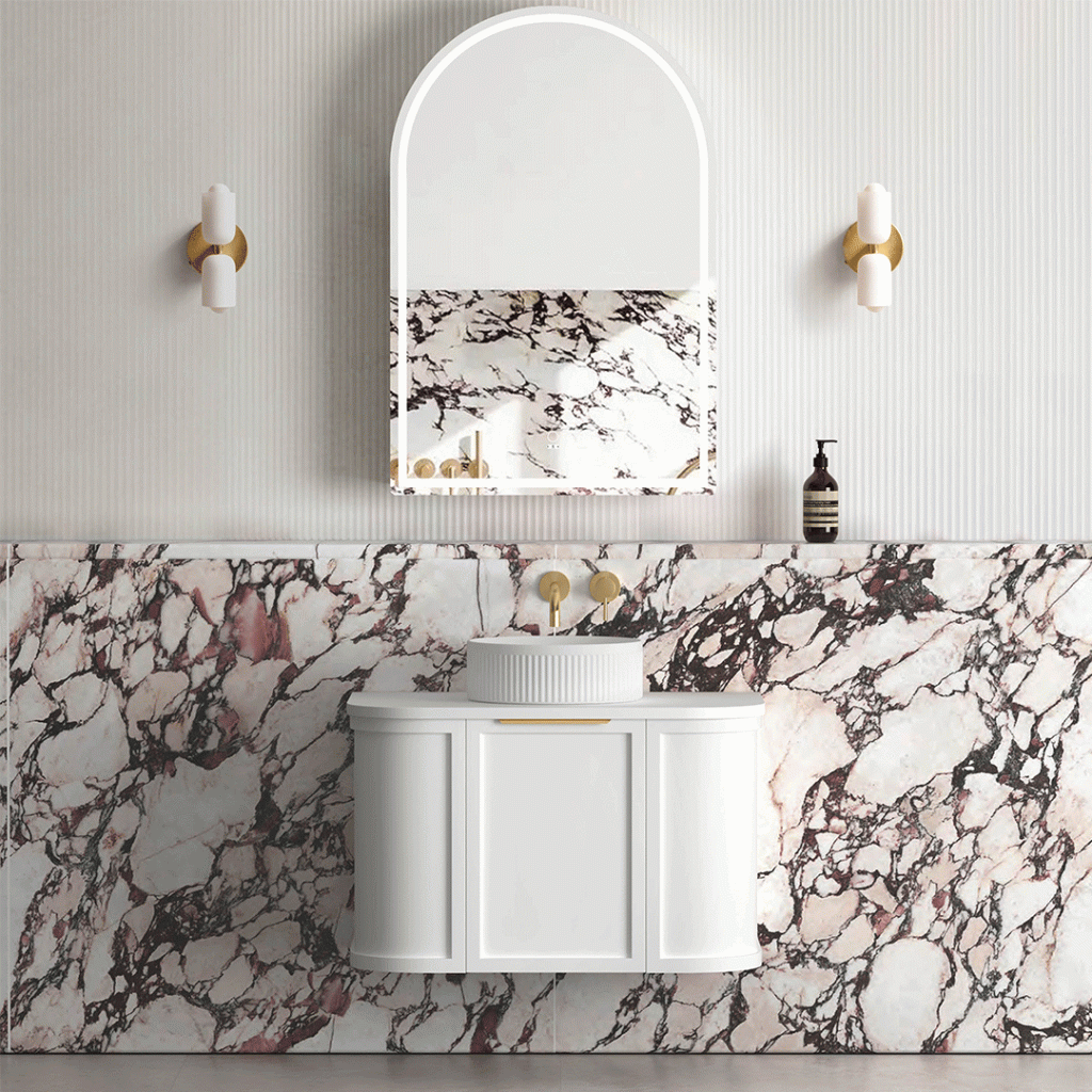 OTTI BOH750W HAMPSHIRE CURVE WALL HUNG VANITY 750 CABINET ONLY SATIN WHITE
