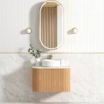 OTTI BOW750L BONDI FLUTED CURVE WALL HUNG VANITY 750 CABINET ONLY WOODLAND OAK