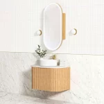 OTTI BOW750L BONDI FLUTED CURVE WALL HUNG VANITY 750 CABINET ONLY WOODLAND OAK