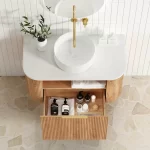 OTTI BOW900L BONDI FLUTED CURVE WALL HUNG VANITY 900 CABINET ONLY WOODLAND OAK