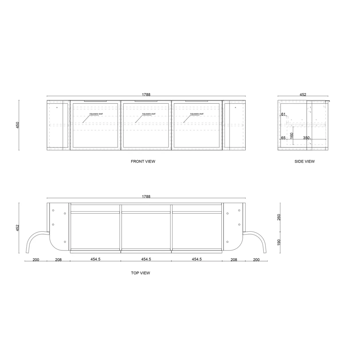 OTTI BOH1800B HAMPSHIRE CURVE WALL HUNG VANITY 1800 CABINET ONLY SATIN BLACK